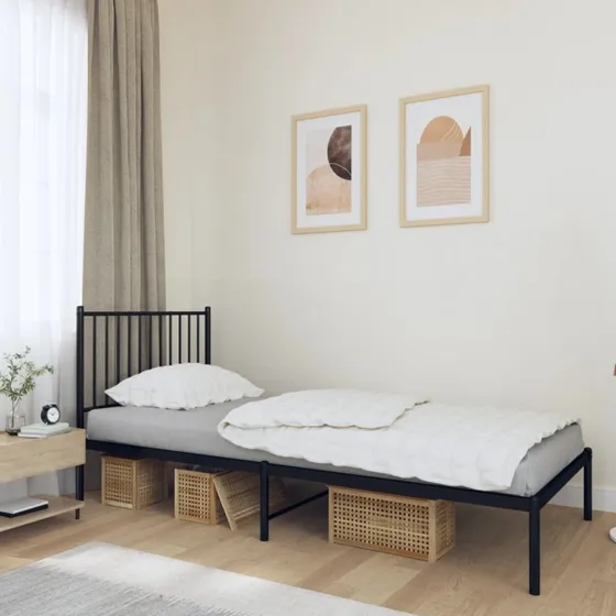 Sengeramme med sengegavl 90x200 cm – sort metal
