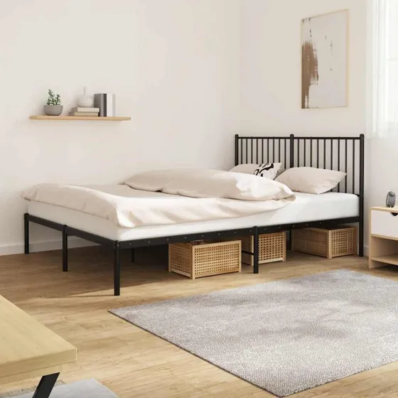 Sengeramme med sengegavl 160x200 cm – sort metal