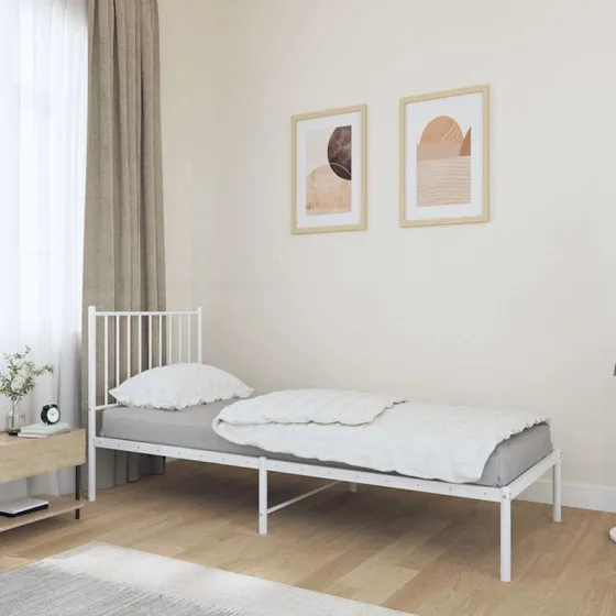 Sengeramme med sengegavl 80x200 cm hvid metal