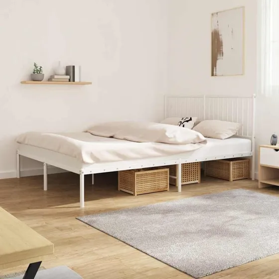 Sengeramme med sengegavl 160x200 cm - hvid metal