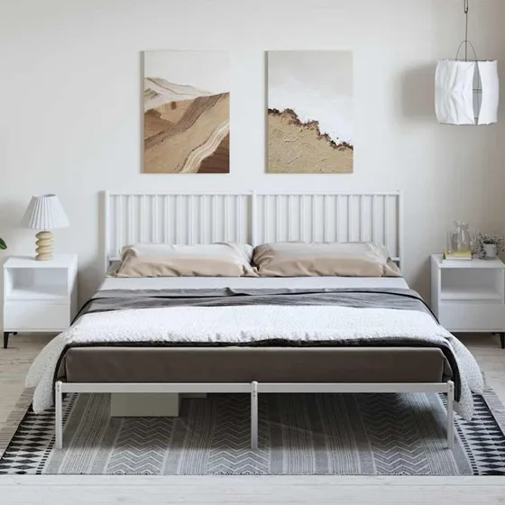 Metal sengeramme med sengegavl 183x213 cm – hvid