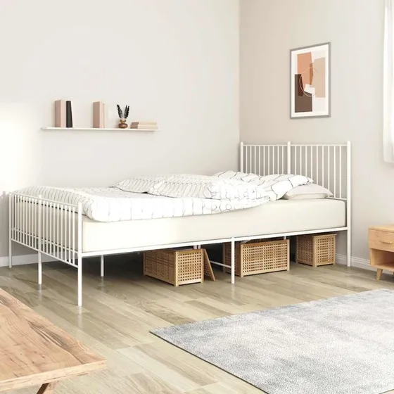 Sengeramme 160x200 cm i hvidt pulverlakeret metal