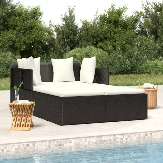Solseng i polyrattan med hynder 182x118x63 cm - Sort