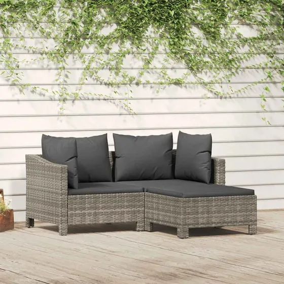 Loungesæt til haven 3 dele i grå polyrattan