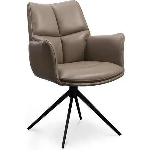 Lily spisebordsstol i læder med armlæn, nougat – drejebase