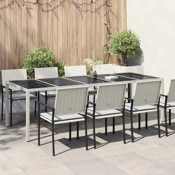 Havebord 250x100x75 cm polyrattan hvid med hrdet glas