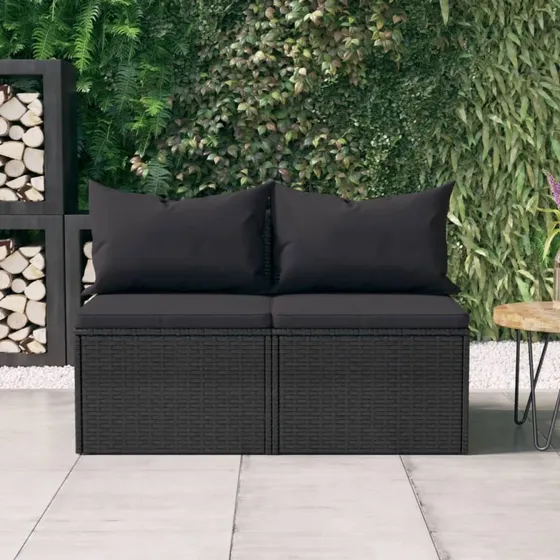 Midtermoduler til havesofa 2 stk. i sort polyrattan