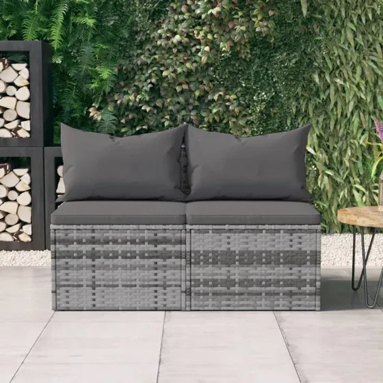Midtermoduler til havesofa 2 stk. med hynder - Grå polyrattan