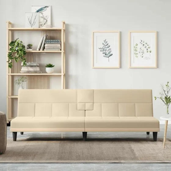 Creme sovesofa med kopholdere og justerbart ryglæn