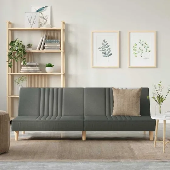 Mørkegrå sovesofa i stof med justerbart ryglæn