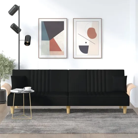 Sovesofa med armlæn i sort stof