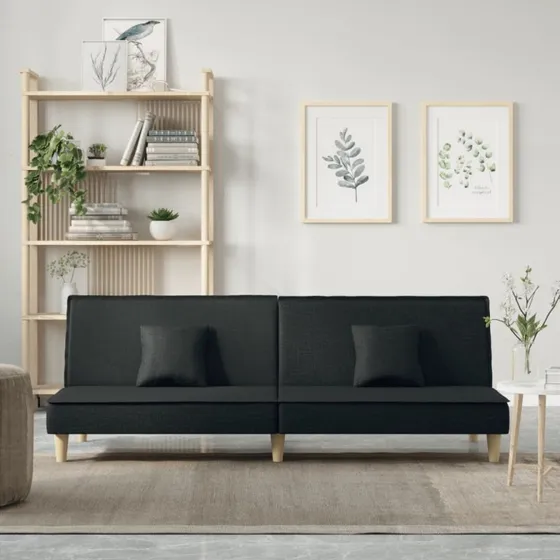 Sovesofa i sort stof med justerbart ryglæn