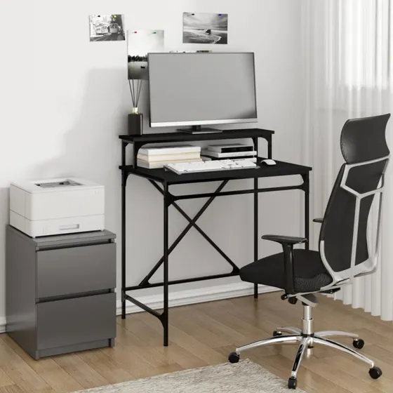 Skrivebord 80x50x90 cm — konstrueret træ & sort jern