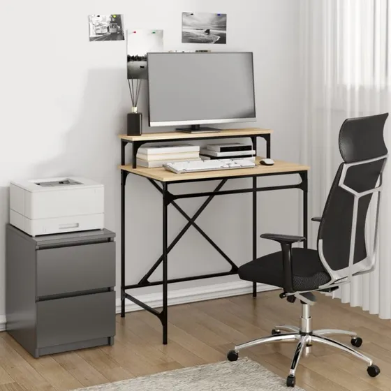 Skrivebord 80x50x90 cm Sonoma-eg med jernstel