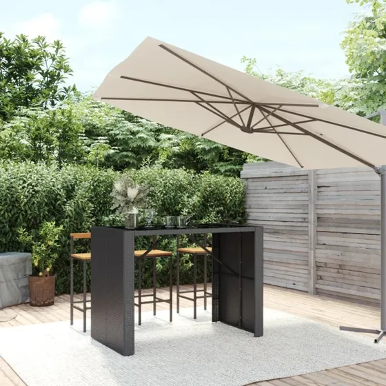 Barbord 145x80x110 cm polyrattan med hærdet glas - sort