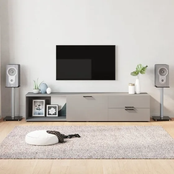 Højtalerstativer 2 stk. 1-søjle hærdet glas, sort/sølv