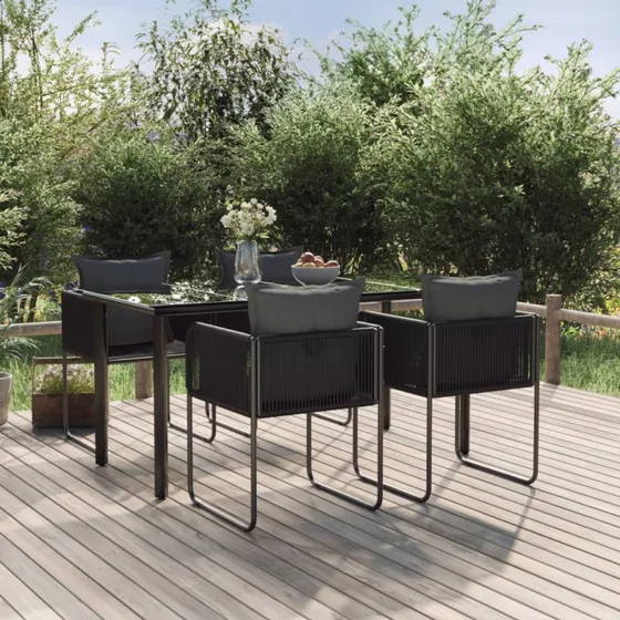 Spisebordssæt til haven 5 dele – sort polyrattan