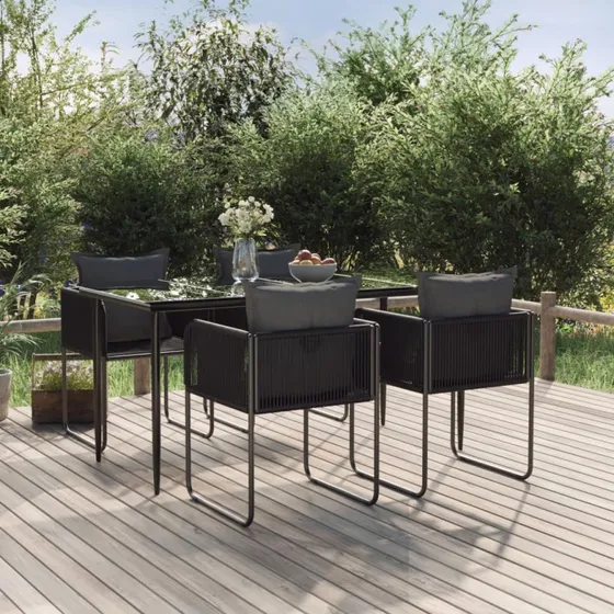 Spisebordssæt til haven 5 dele, sort polyrattan