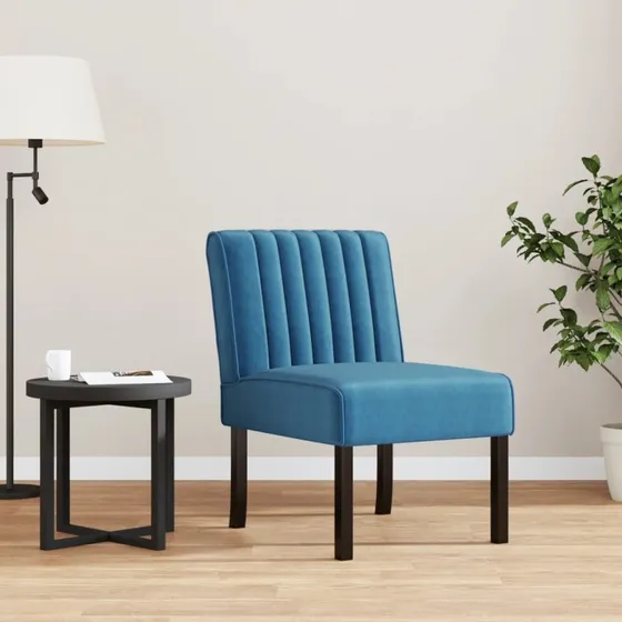Lænestol i blå velour med træben