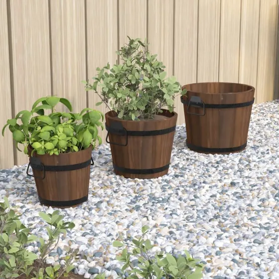 Plantekrukker 3 stk. i massivt fyrretræ – spanddesign