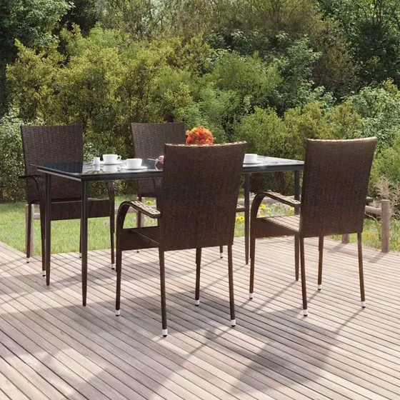 Havemøbelsæt 5 dele i brun polyrattan