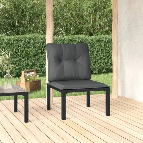 Havestol i polyrattan med hynde – sort/grå
