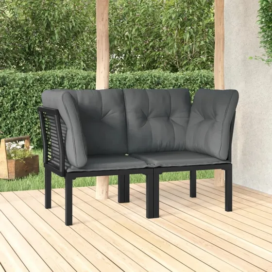 Hjørnemoduler til havesofa 2 stk. polyrattan sort/grå m. hynder
