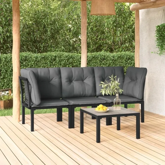 Loungesæt havemøbler 4 dele polyrattan sort/grå