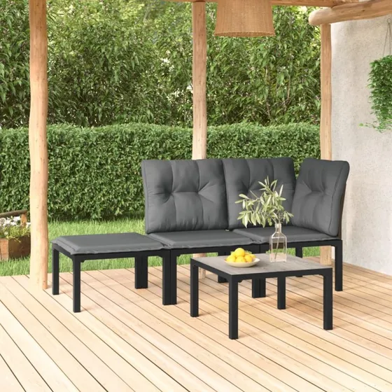 Loungesæt i polyrattan 4 dele - sort/grå