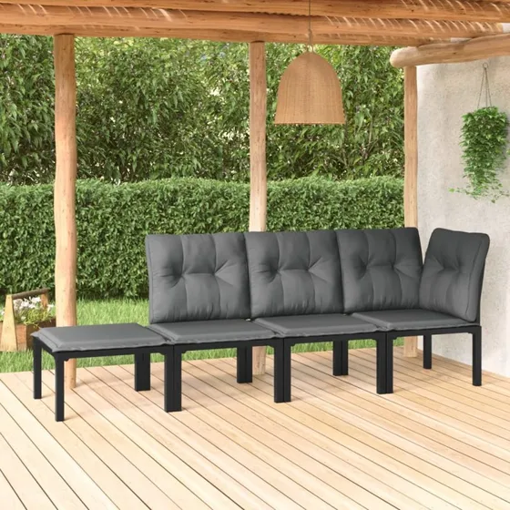 Loungesæt 4 dele i polyrattan – sort/grå