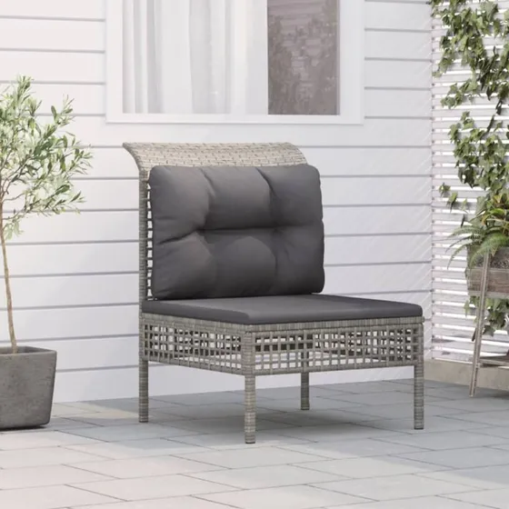 Midtermodul til havesofa i polyrattan med hynde – grå