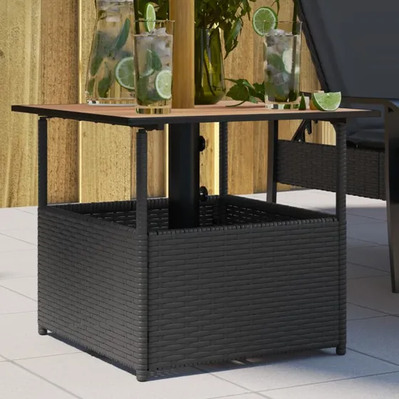 Havebord i sort polyrattan 55x55x46,5 cm med parasolhul