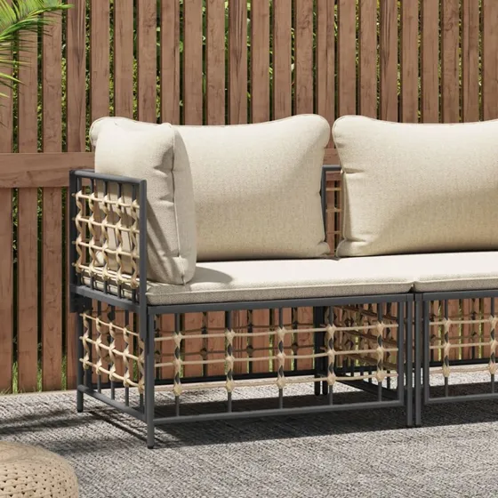 Hjørnemodul til havesofa i beige polyrattan med hynde