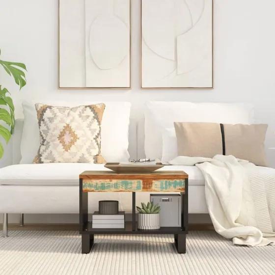 Sofabord i massivt genbrugstræ 55x50x40 cm