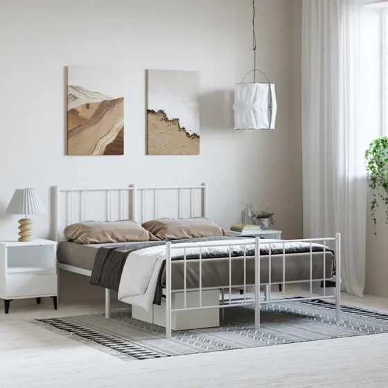 Sengeramme i metal med sengegavl 135x190 cm - hvid