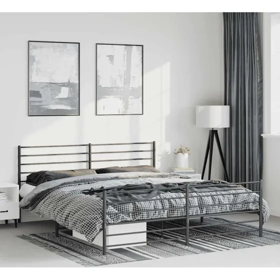 Sengeramme i sort metal med sengegavl 193x203 cm