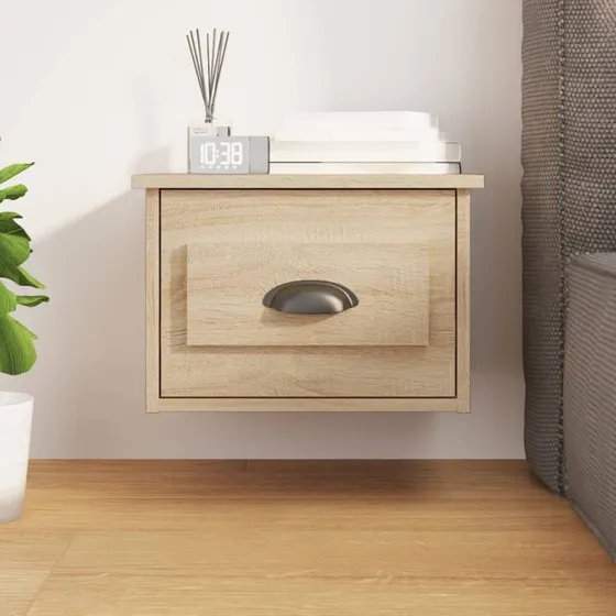 Væghængt sengebord med skuffe 41,5x36x28 cm – Sonoma-eg