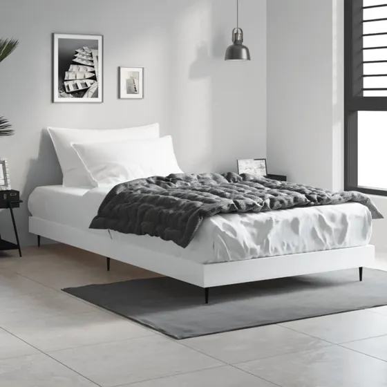 Sengeramme 90x200 cm hvidt konstrueret træ med metalben