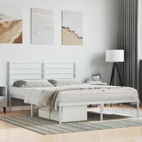 Sengeramme med sengegavl 160x200 cm - Hvid metal