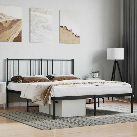 Sengeramme med sengegavl 160x200 cm, sort metal