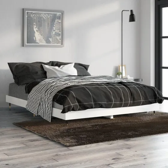 Sengestel 140x190 cm hvid højglans – konstrueret træ