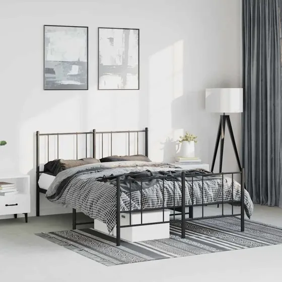 Sengeramme 135x190 cm i sort metal med gavl