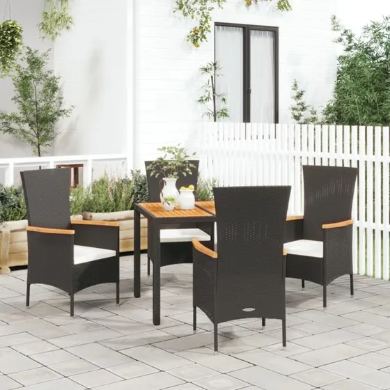 Spisebordssæt til haven 5 dele – sort polyrattan