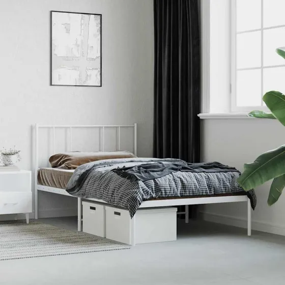 Hvid sengeramme i pulverlakeret stål 75x190 cm