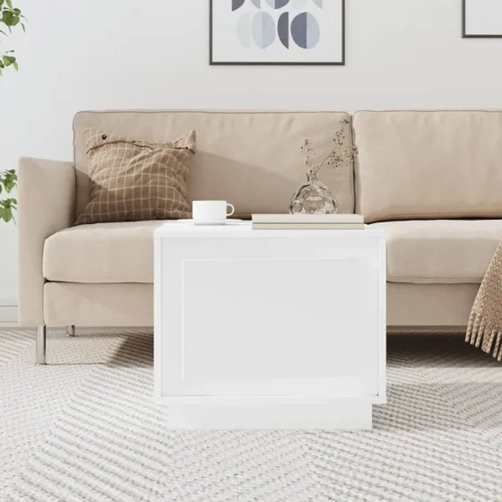 Sofabord 51x50x44 cm hvid højglans - konstrueret træ
