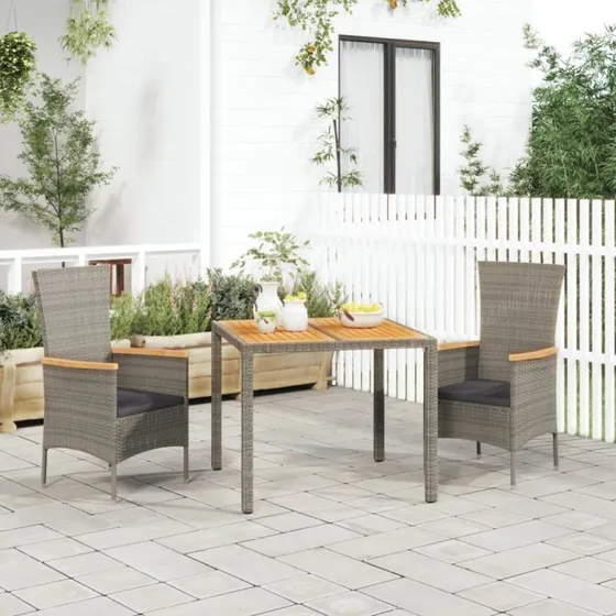 Havemøbelsæt polyrattan 3 dele med hynder, grå