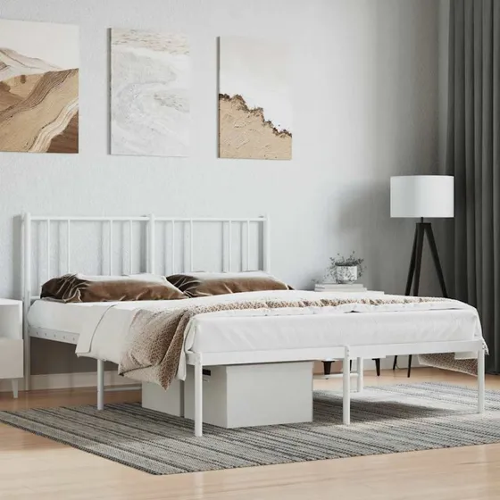Sengeramme 120x200 cm hvid metal med sengegavl