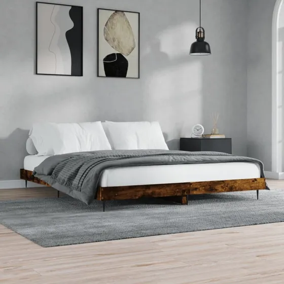 Sengeramme 200x200 cm i konstrueret træ, røget eg