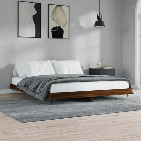 Sengeramme 200x200 cm i konstrueret træ - brun eg