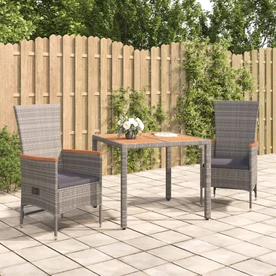 Polyrattan havemøbelsæt 3 dele med hynder – grå